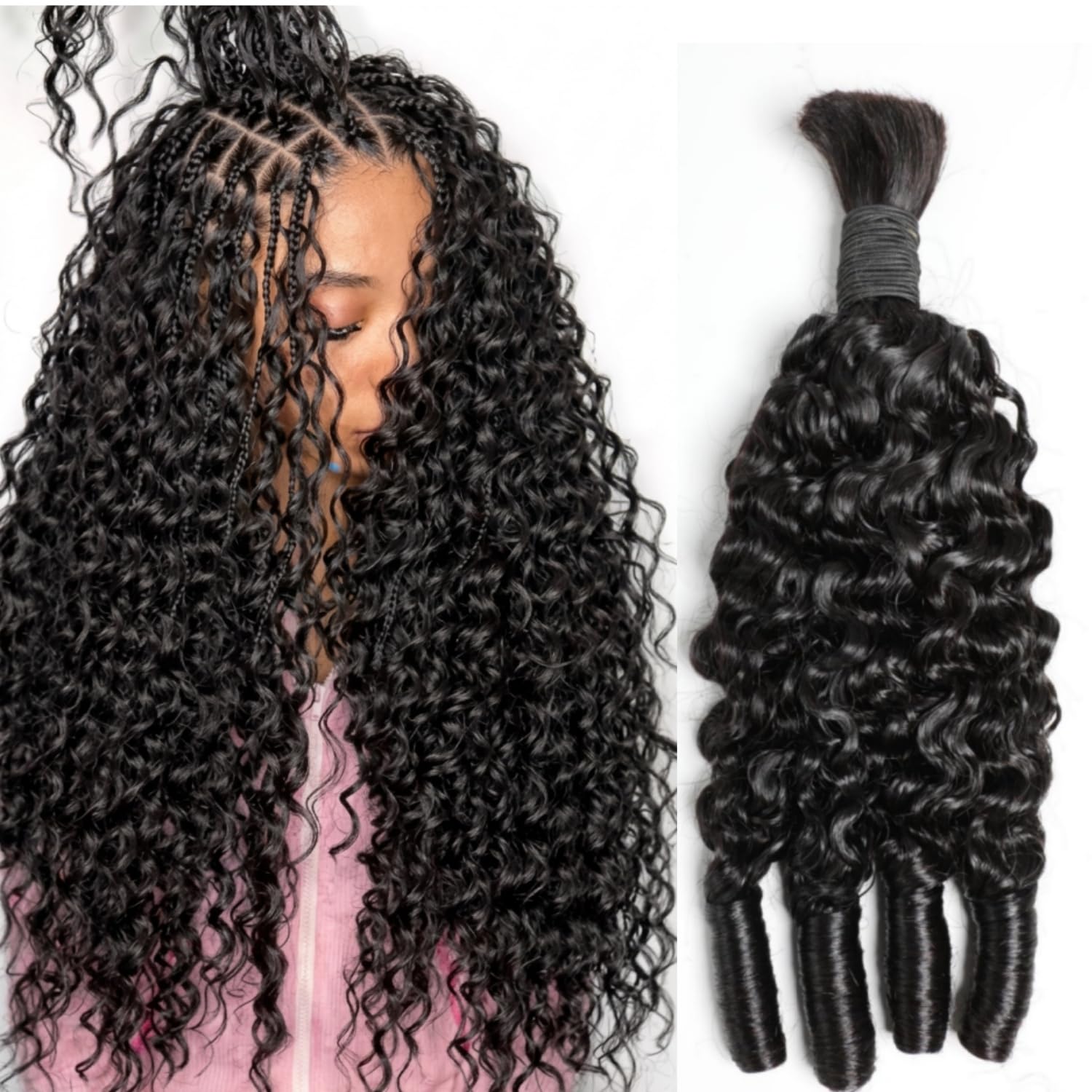 Water Wave Bulk Human Hair For Braiding - Capelli Umani per Trecce Boho, Ricci