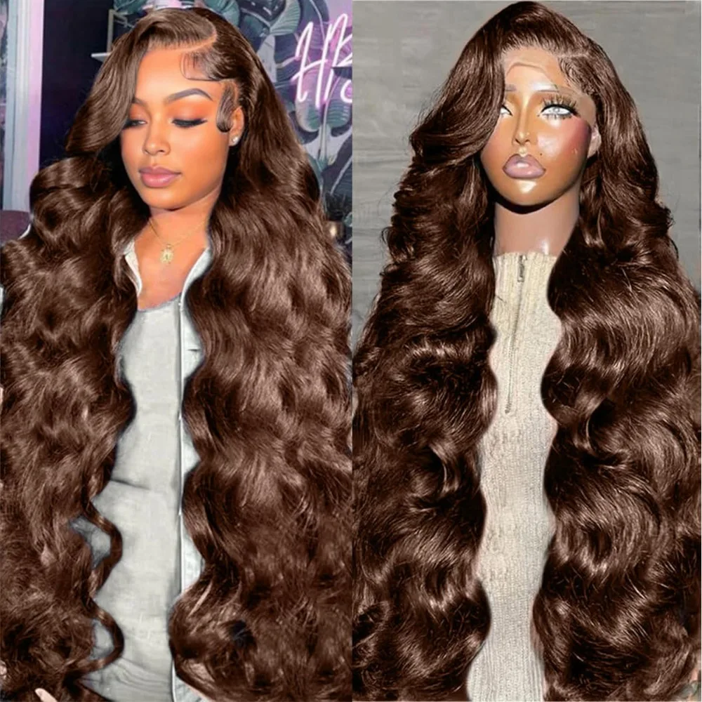 Hd Lace Frontal Wig Human Hair Pre Plucked - Cioccolato # Parrucca Body Wave 4