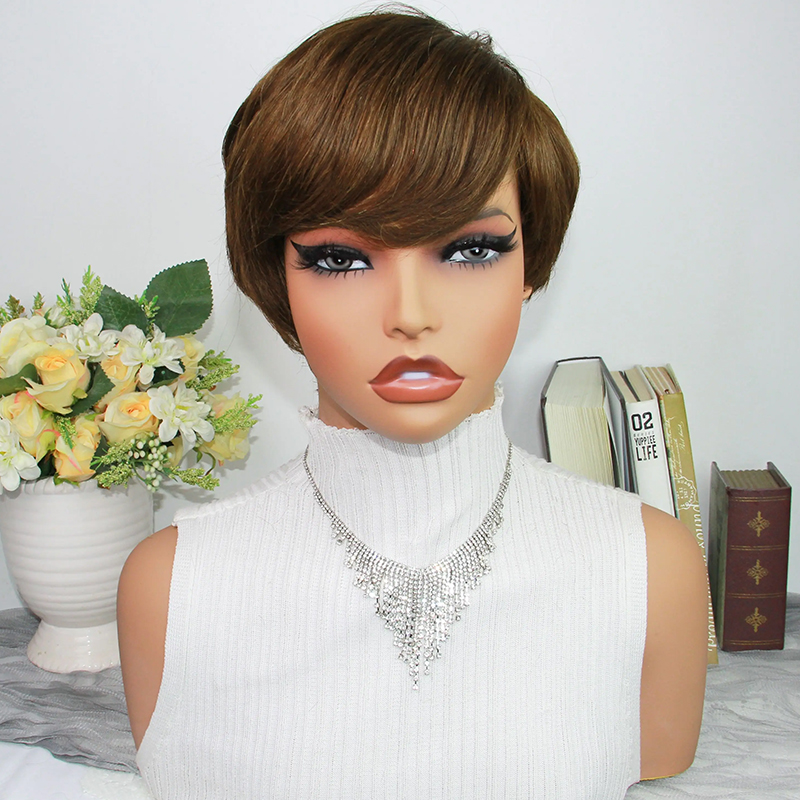 Short Pixie Cut Wig Human Hair Cheap - Parrucche Pixie Cut Marrone Cioccolato in