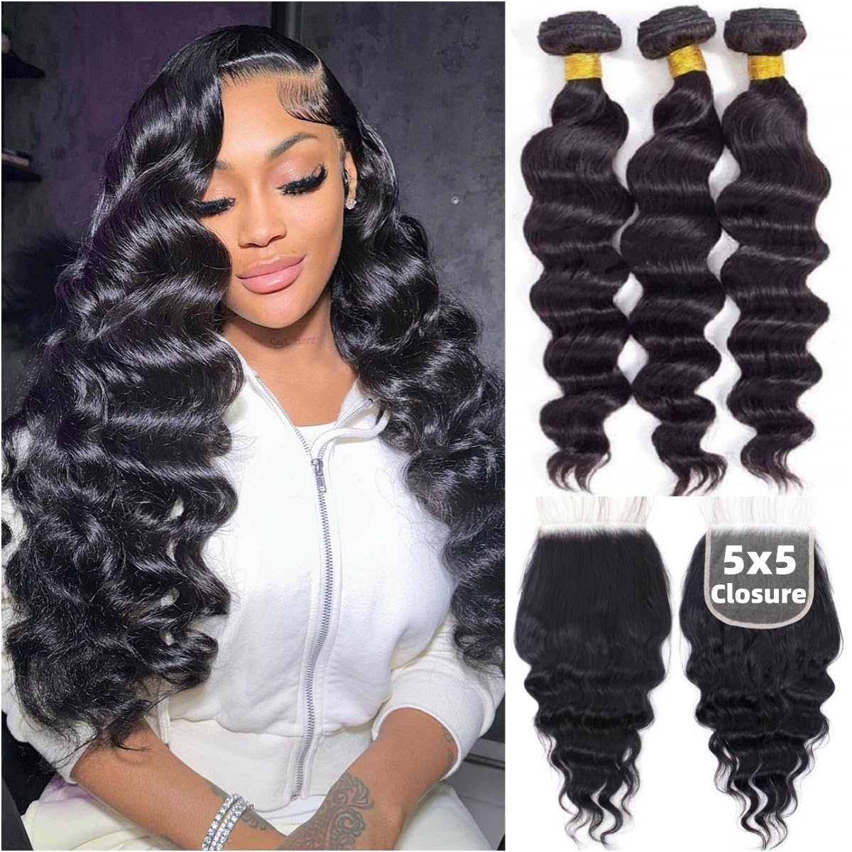 Fasci di capelli umani a onde  - Deep Wave 3 Bundles With Closure recensione e prezzo