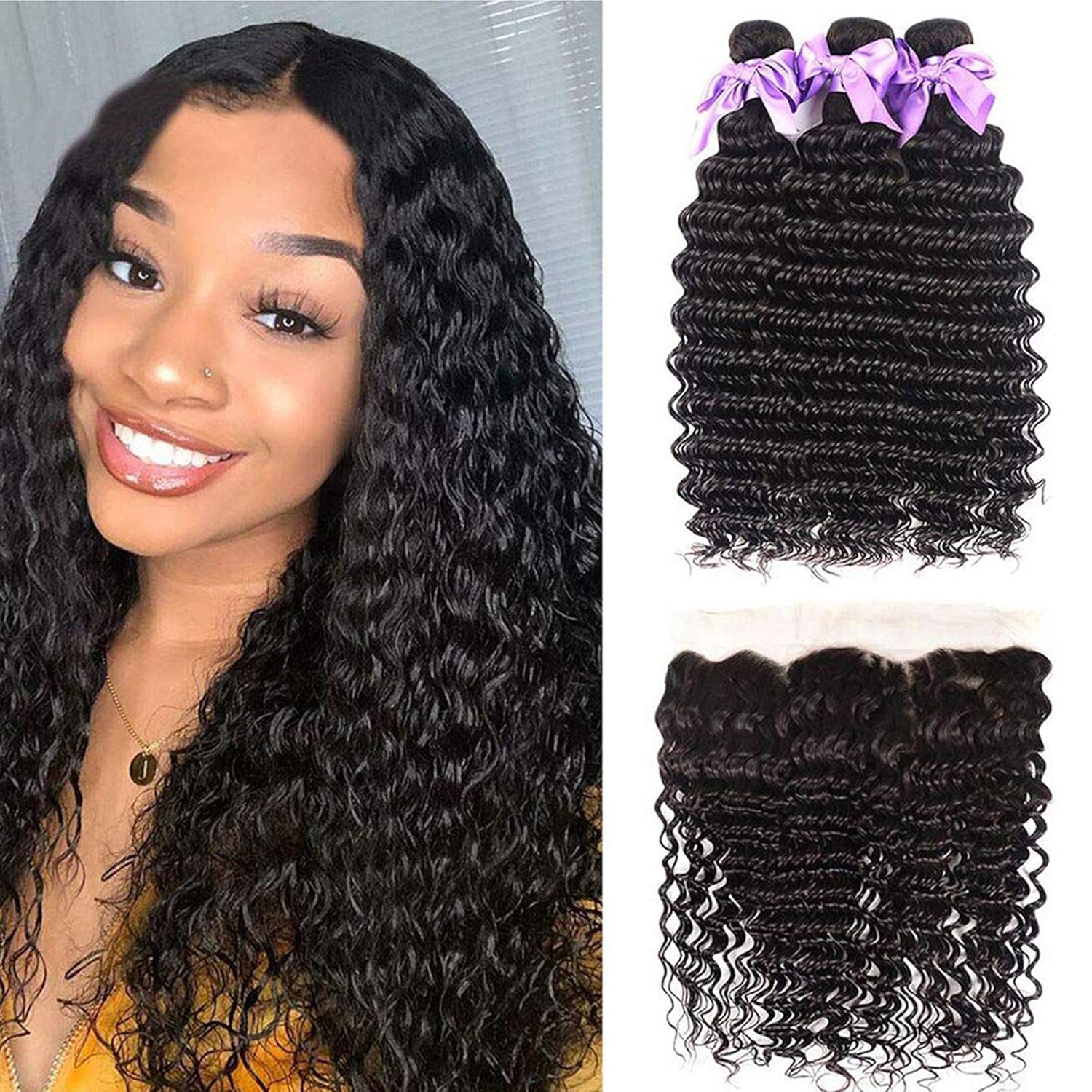 Fasci di capelli umani a onda  - Deep Wave 3 Bundles With Closure recensione e prezzo